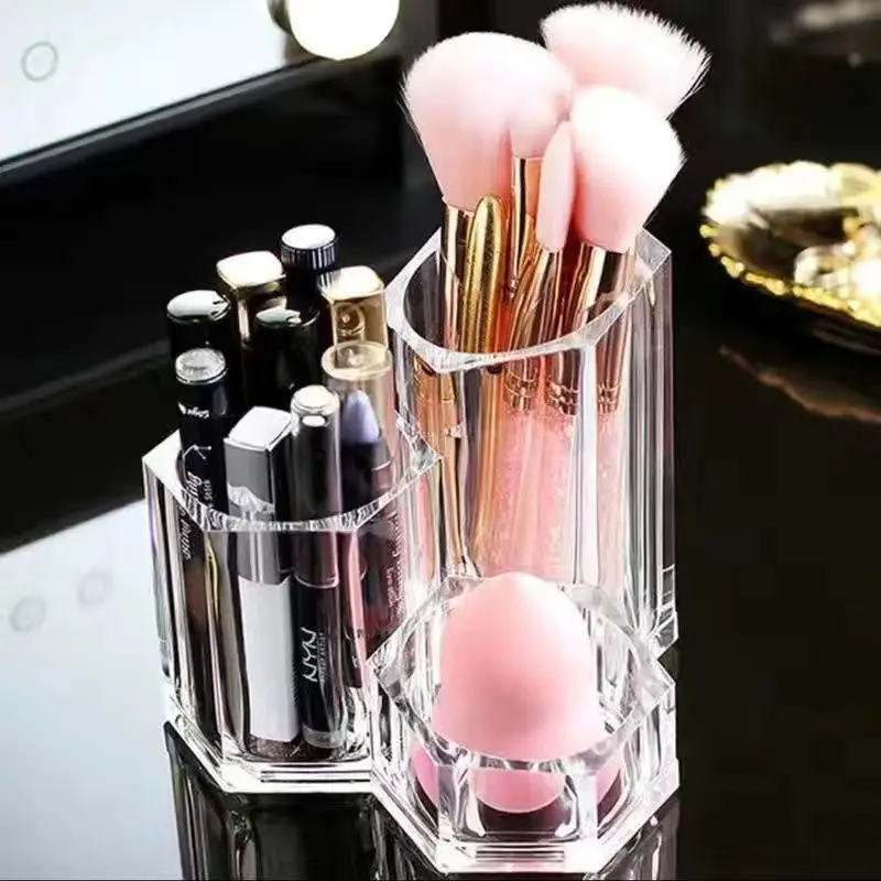 Acrylic Transparent Cosmetic Holder Makeup: Brushes Tool Storage Box Case Table Organizer