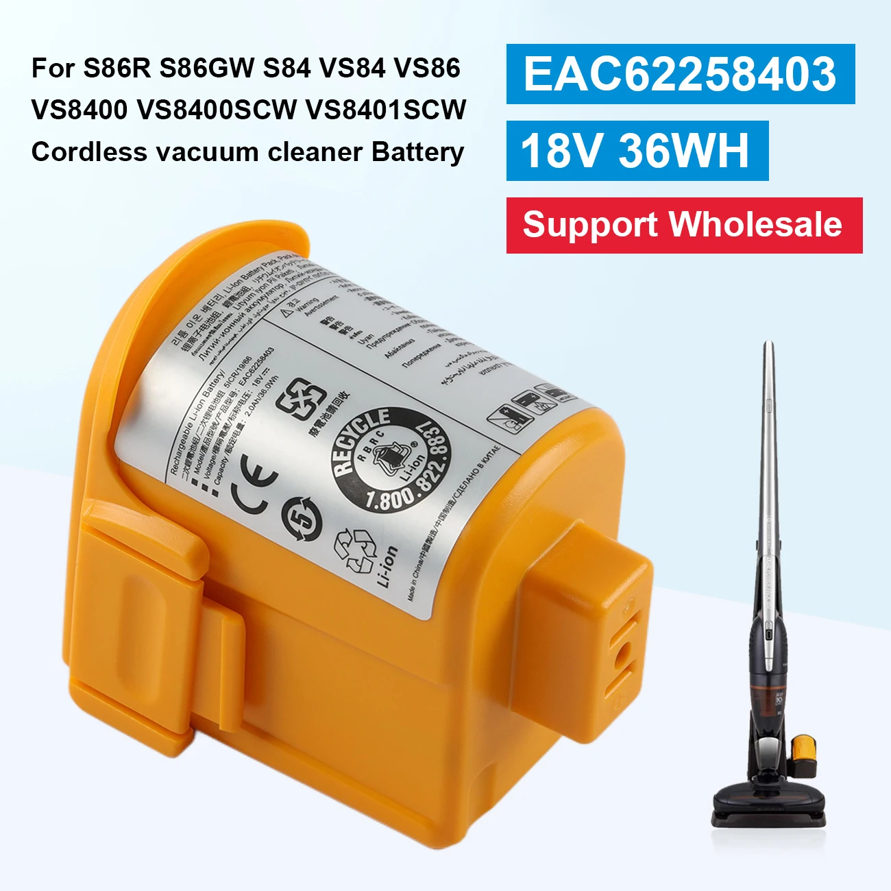 EAC62258403 Replacement Vacuum Cleaner Battery For LGVS8400 VS8400SCW VS8401SCW VS8403SCW S86R S86GW S84 VS8402SCW VSF8606SWM