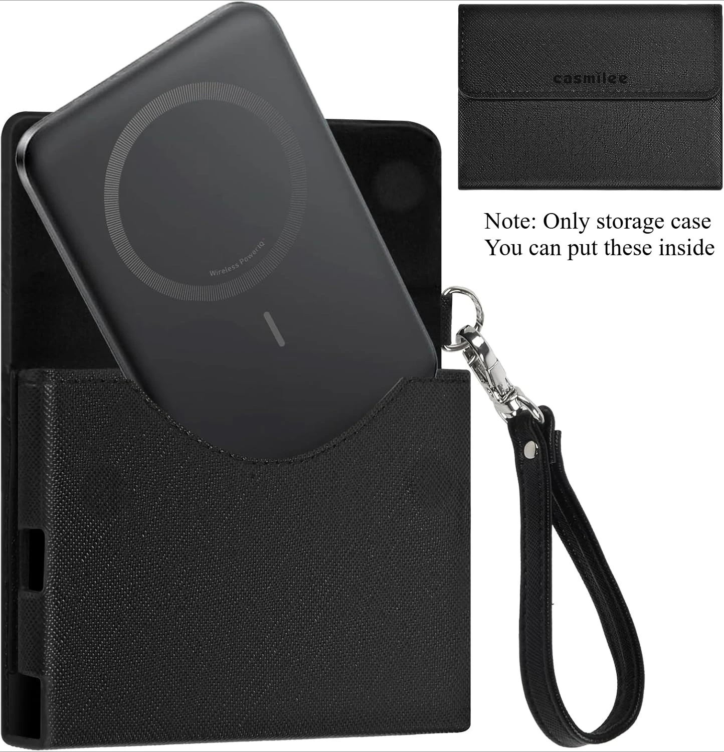 (SOLO ESTUCHE) Funda Power Bank para Anker Nano Ultra-Slim Batería de Carga Inalámbrica Magnética de 5.000 mAh, Cargador Portátil de Cuero PU Sl