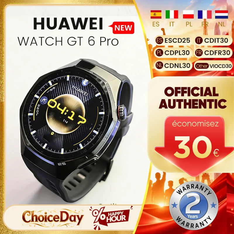 Montre connectée HUAWEI Watch GT 6 Pro 46 mm GPS, écran tactile AMOLED de 1,47 pouces, autonomie jusqu'à 21 jours, niveau professionnel du cyclisme, NFC