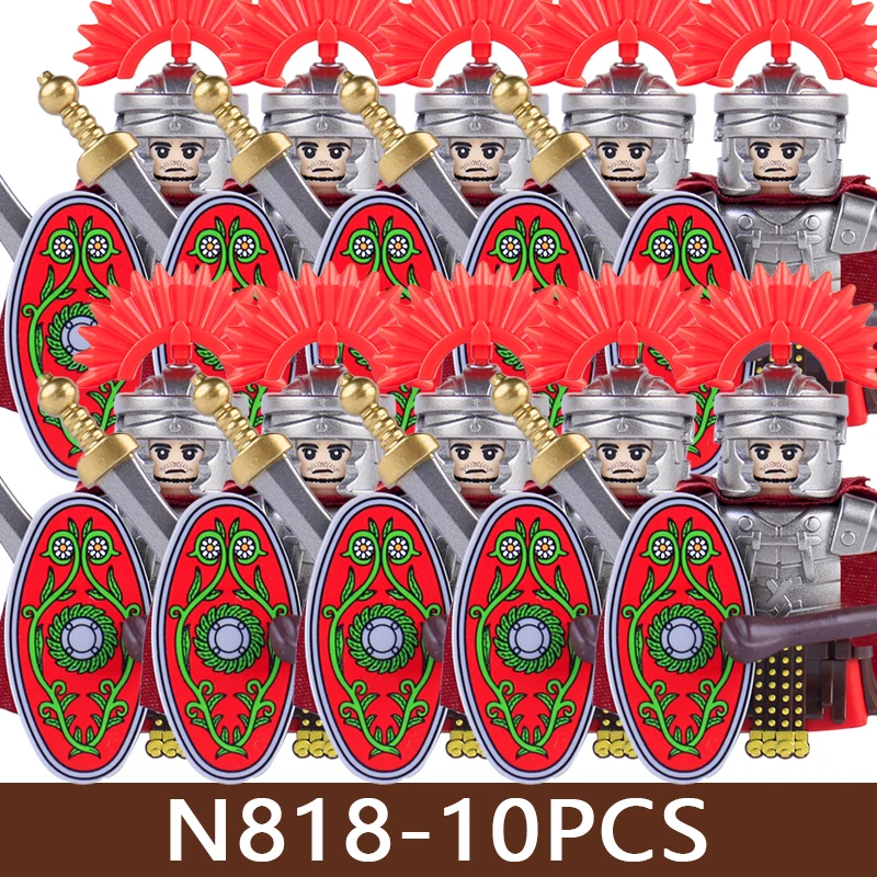 Mittelalterliche Burg-Soldaten-Figuren Bausteine Militär Armee Ritter Römischer Krieger Infanterie Miliz Ork Zubehör Bausteine Spielzeug