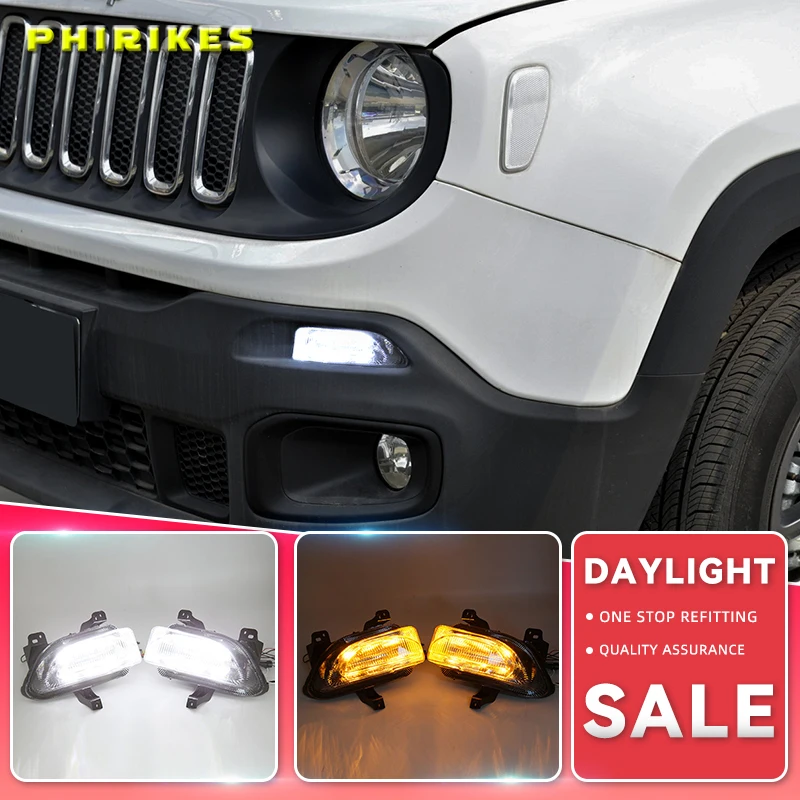 

1Pair For Jeep renegade 2015 2016 2017 2018 LED DRL Daytime Running Light Daylight yellow Signal lamp car-Styling