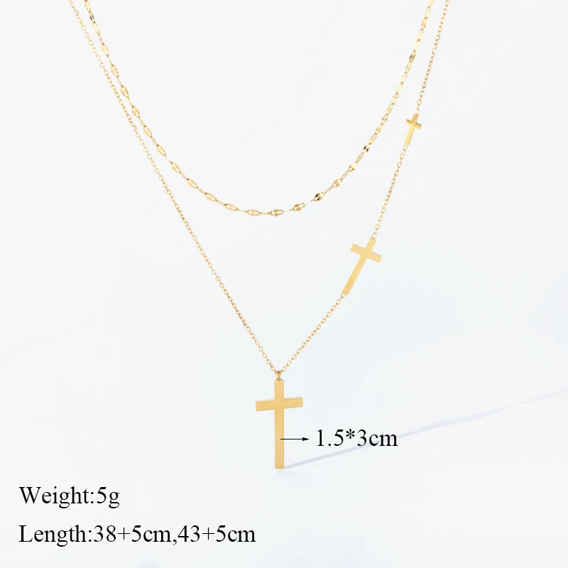 EILIECK 316L Stainless Steel Gold Color Cross Pendant Necklace For Women New 2in1 Choker Chains Jewelry Lady Gift Party Bijoux