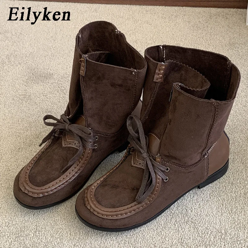 eilyken-taglia-43-stivaletti-vintage-plissettati-da-donna-design-color-block-allacciatura-punta-tonda-stile-western