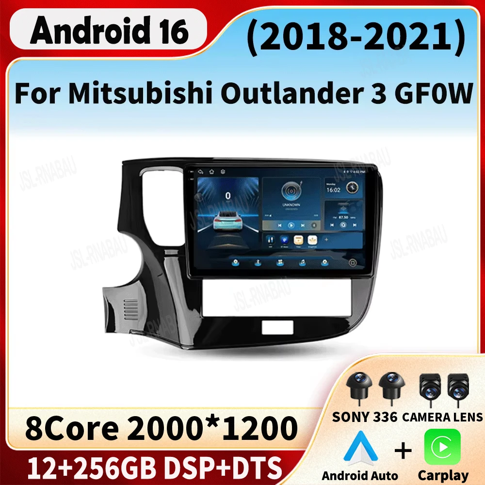 Android 16 Carplay Auto 2K Screen Multimedia Car Radio Player For Mitsubishi Outlander 3 GF0W 2018 - 2021 Autoradio Stereo