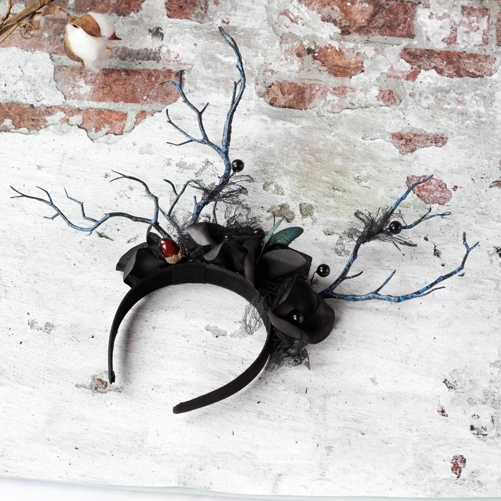 Diadema negra con Rama de flores, disfraz de Cosplay de Casa Encantada para fiesta de Halloween para mujeres y niñas