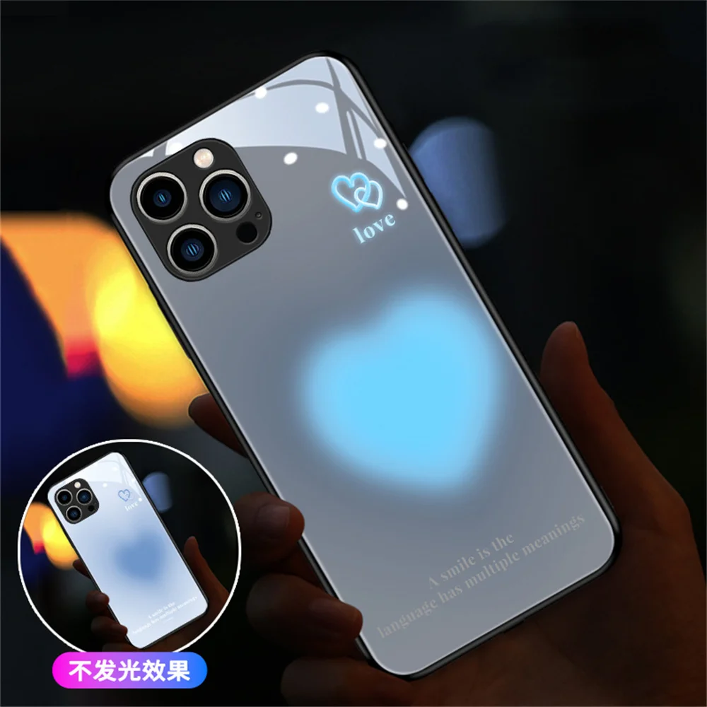 

Cool Couples Love LED Light Glow Luminous Phone Case For iPhone 15 14 13 12 11 Pro Max X XR XS 6 7 8 Plus SE2020 Glitter Cover