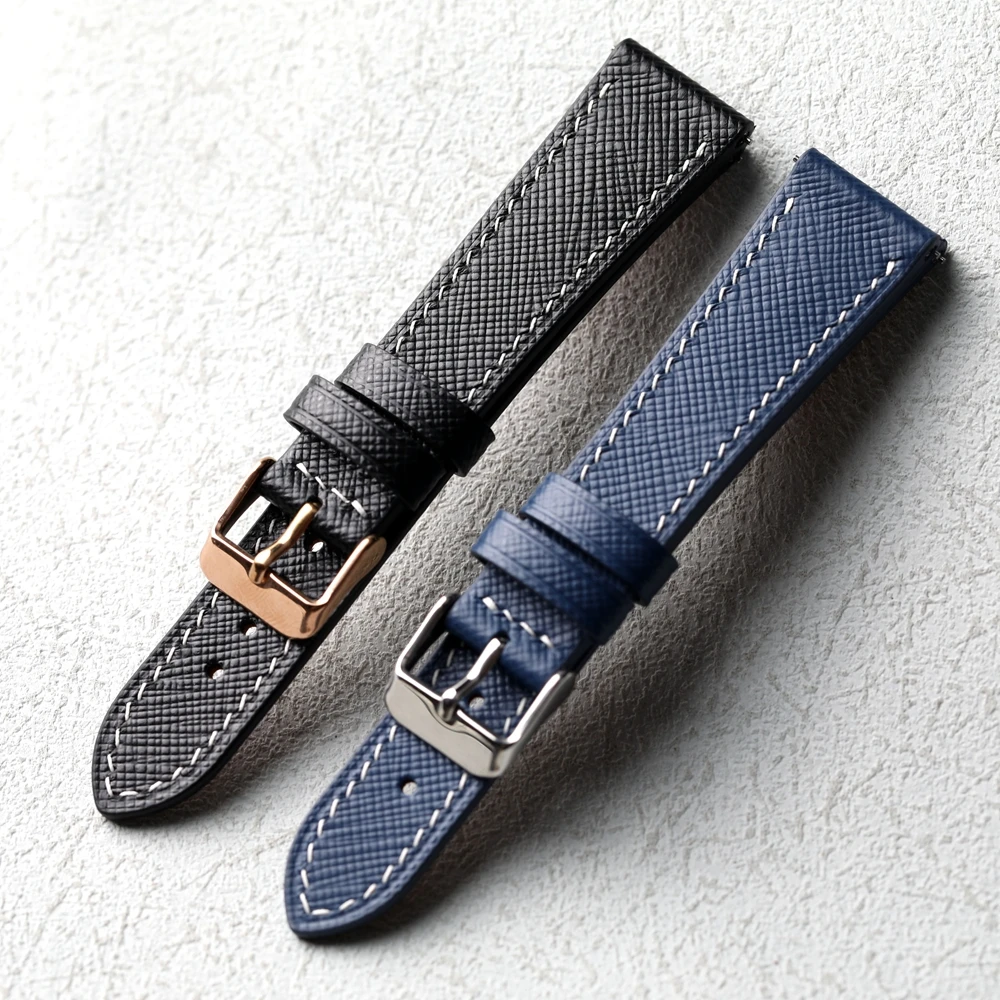 

Кожаный ремешок ручной работы с итальянским крестообразным узором 18, 19, 20 мм, ультратонкий мягкий синий, черный кожаный быстросъемный ремешок для часов