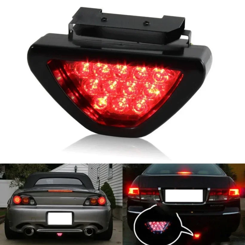 12V Universal Car Brake Light F1 Triangle Reverse Safety Parking Strobe Fog Lamp LED Rear Laser Tail Brake Stop Light 1SET