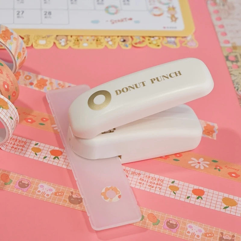 KW-TRIO 1Set Hole Puncher Washi Tape Paper Tape Hole Punch Loose-Leaf Paper Hole Reinforcement DIY Scrapbooking White