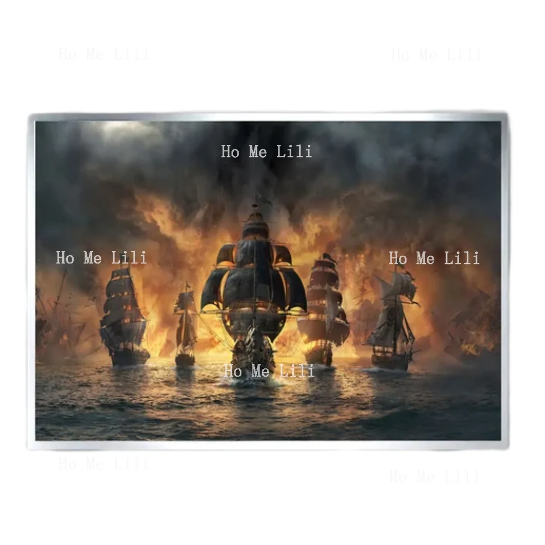 Sea Battles Can0vas Art Dramatic Pirate Ship Battle Scene Nautical Wall Decor For Maritime Enthusiasts