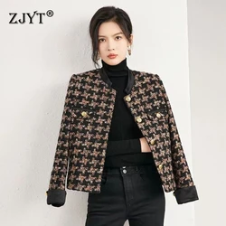 ZJYT Elegant Autumn Vintage Tweed Woolen Jacket for Women Ropa De Mujer 2024 Long Sleeve Coat Winter Short Outerwear Veste Femme