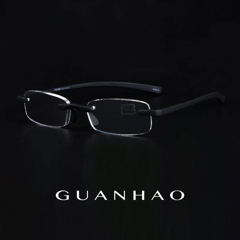 

Guanhao Soft Ultralight TR90 Frame Rimless Reading Glasses Men Women Spectacles Reader Eyeglasses Case 1.0 1.5 2.0