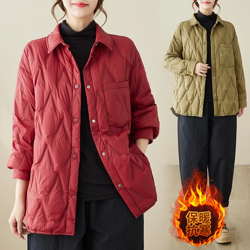 

Осенне-зимняя женская свободная куртка из хлопка с воротником-стойкой, легкая, корейский стиль, для повседневной носки, с длинными рукавами, стандартной длины