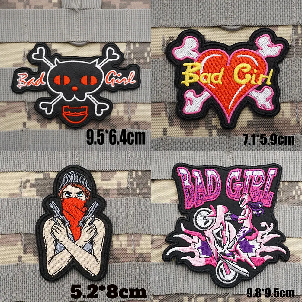 BAD GIRL Military Tactical Embroidered Patches Armband Backpack Badge with Hook Backing for Clothing