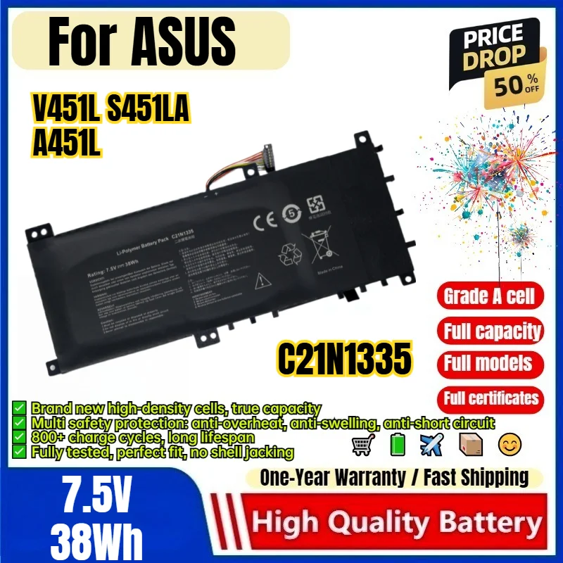 C21N1335 for ASUS V451L S451LA A451L Laptop Battery 0 Cycle High Quality High Capacity Battery Replacement Bateria Grade A Cell