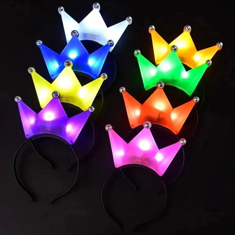 10pcs LED Crown Headband Light Up Crown Headbands Princess Crowns Hair Hoop Tiaras Flashing Hairband Wedding Party Supplies