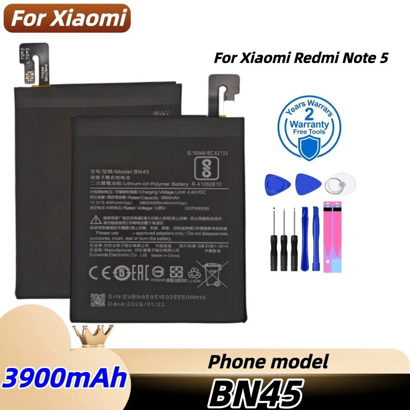 

2026 Years Phone Battery For Xiaomi Redmi Note 5 Note5 Note 6 Pro BN45 4000mAh Replacement Batteries Fast Shipping+Free tools