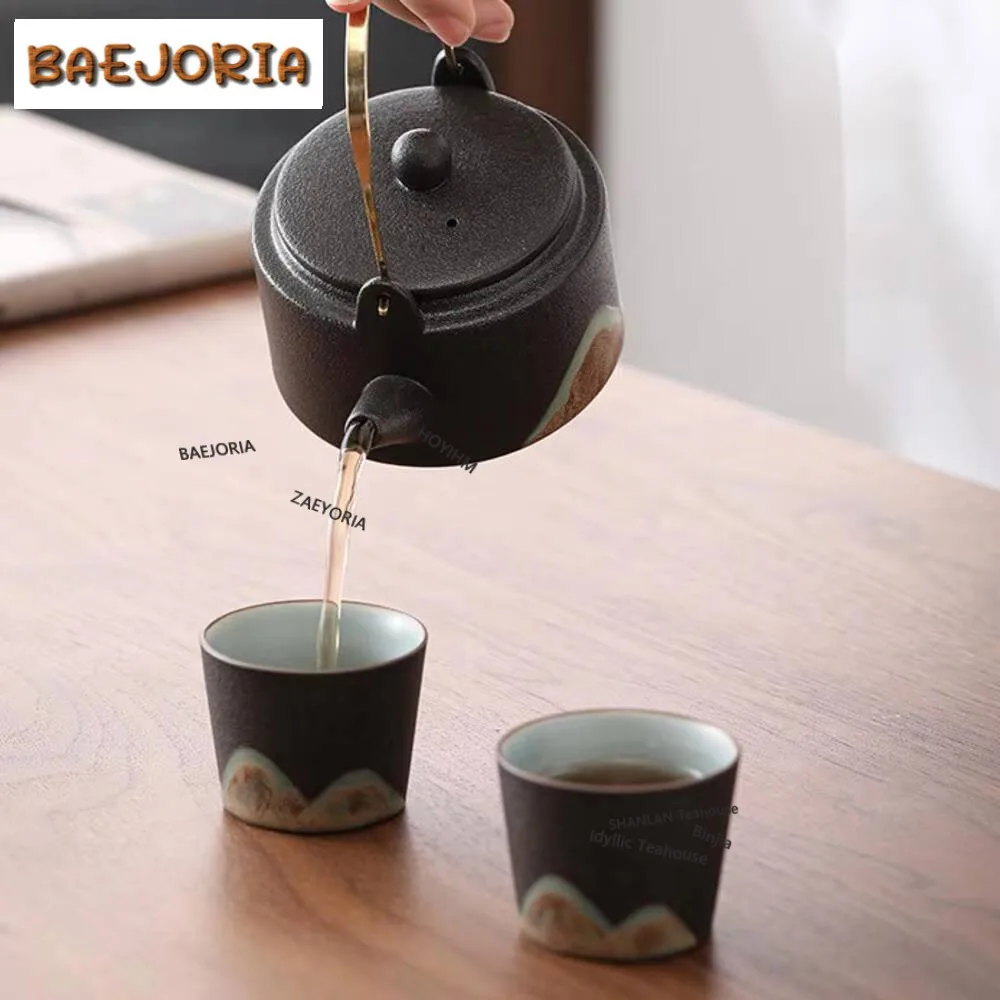 Japanese Hand-painted Mountain Pottery Tea Set Complete Set Ancient Tea Ceremony Set Teapot and Tea Cup Set Chinese Tea Set Gift view 4