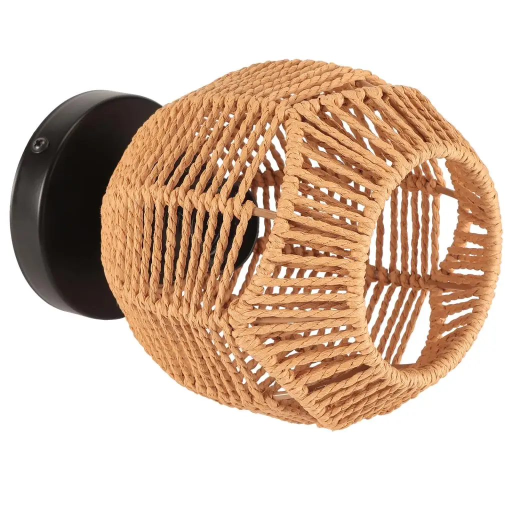 Modern Hemp Rope Woven Ceiling Light Rattan Boho Flush Mount Ceiling Lamp Shade for Bedroom Living Room Dining Room Lighting LED