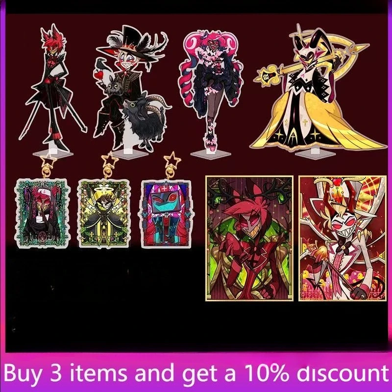 

Hazbin Re-ceration Lastor Figurine Standing Plate Lucifer Figure Acrylic Stand Angel Dust Acrylic Keychain Adam Collectible Toys