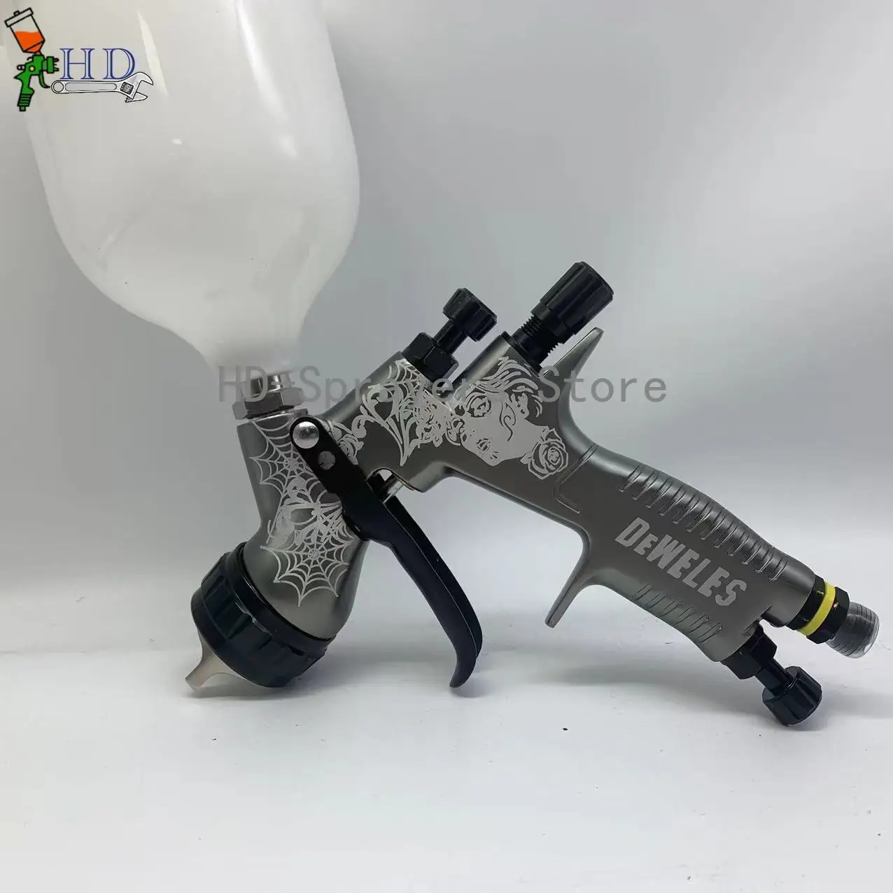 Grey pattern Spray Gun TE20 1.3MM Nozzle 600ML CUP HVLP Paint Tool for Devilbiss