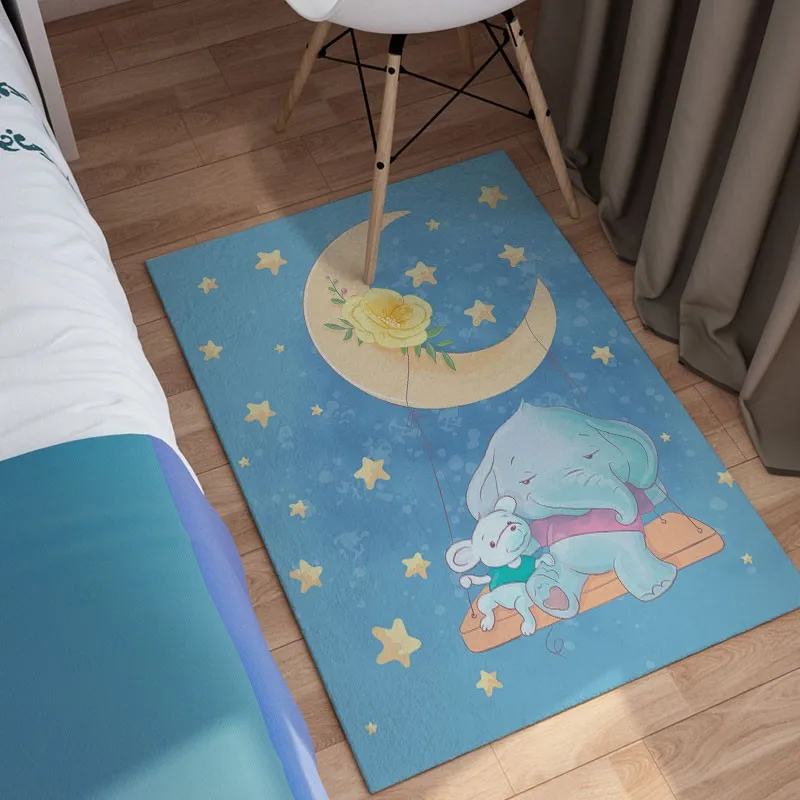 Reese Velvet Soft Fleece Japanese Carpet Rug Living Room Parlor A Cute Elephant And Mouse Swinging On The Moon Cartoon Decor Mat