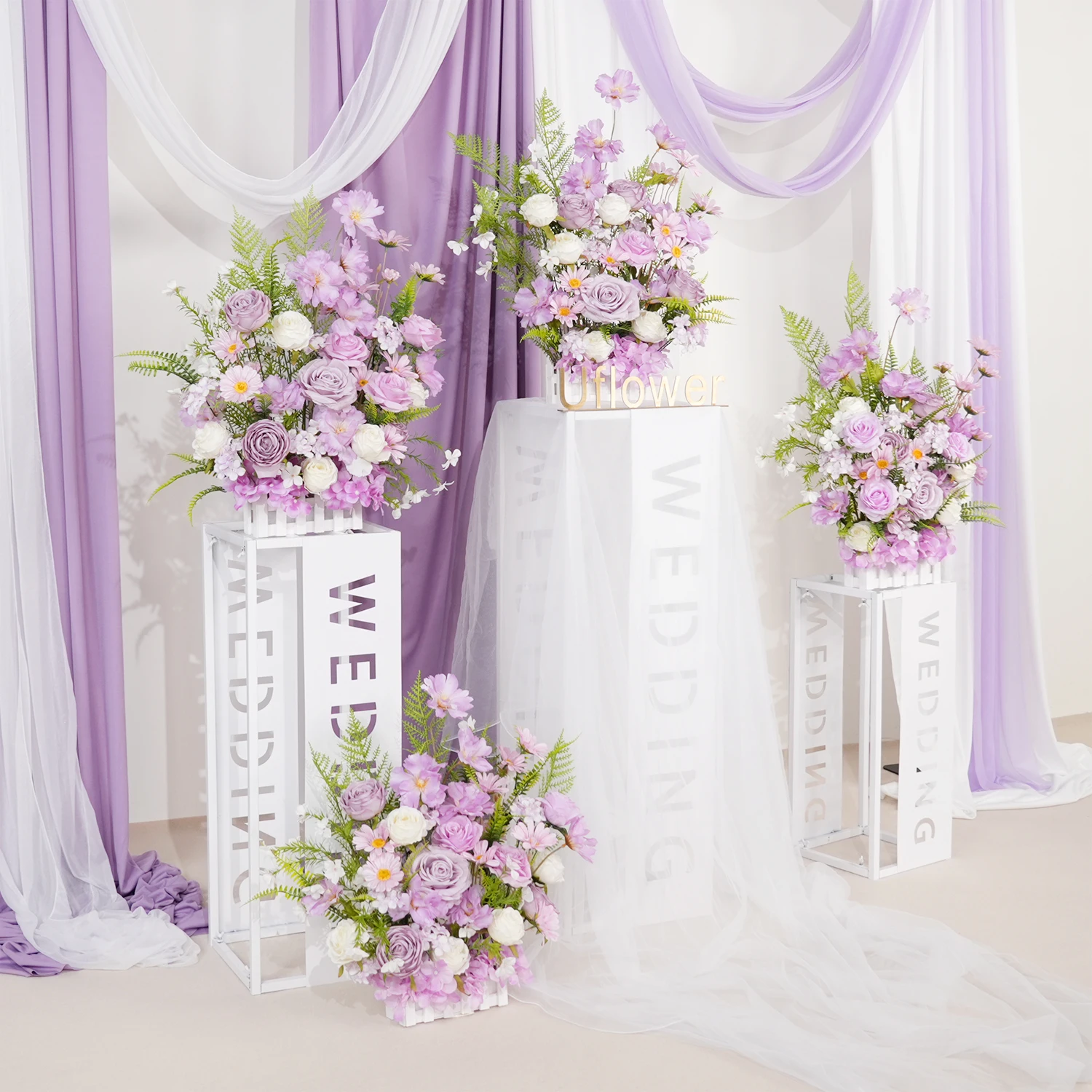 

Uflower Purple Series Chrysanthemum Rose Greenery Fence With Flower Wedding Event Floral Supplies Home Table Garden Decoration