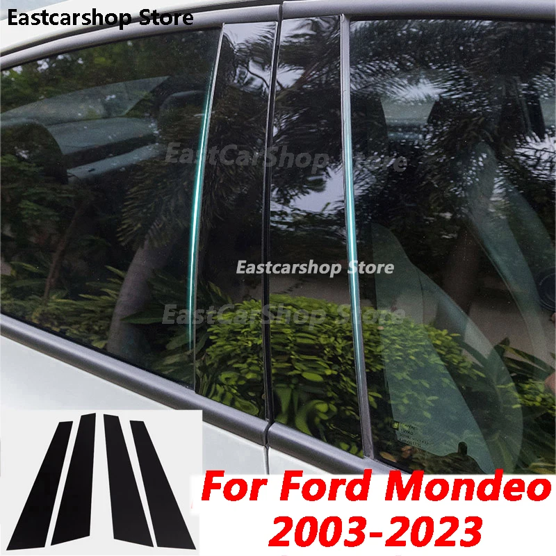 

For Ford Mondeo Mk3 Mk4 Mk5 2003-2023 Car Central Middle Column PC Window Trim Glossy Black B C Pillar Strip Cover Accessories