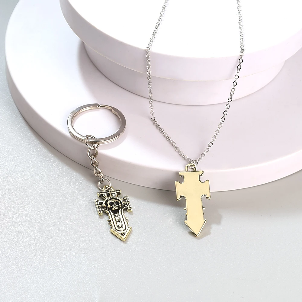 2pcs/set Gmae War of Hammer Necklace Keychain Set Forged 40k Saw Sword Pendants Keyring Jewelry Cool Gift for Men Boys