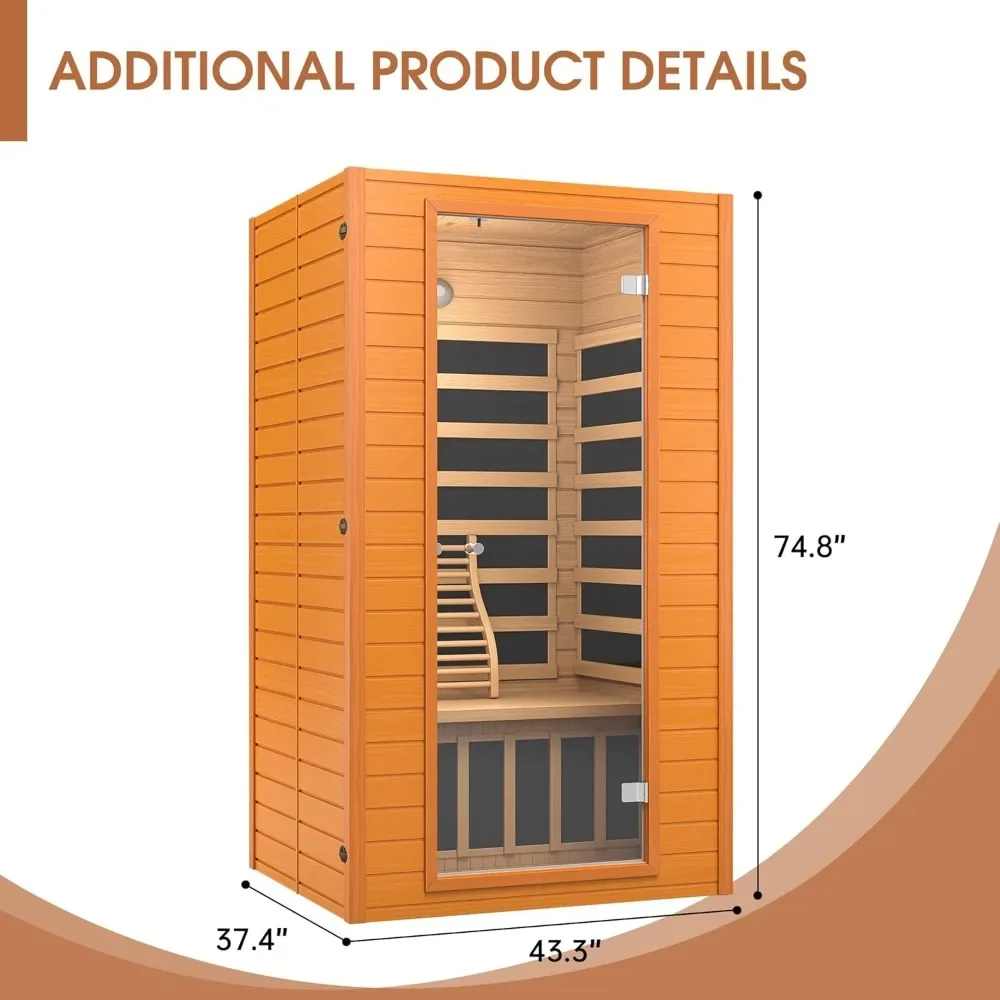 Sauna Room, Near Zero EMF Canadian Hemlock Wood Sauna (1-2Person)