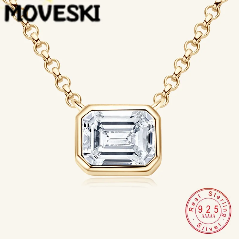 

Позолоченное серебряное колье MOVESKI 925 пробы с муассанитом изумрудной огранки 1 карат в оправе-безеле, солитер, для женщин