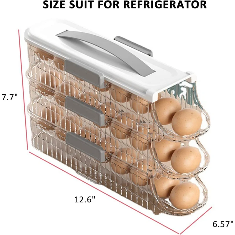 1-teiliger Eierhalter für Kühlschrank, automatisch rollender Eier-Organizer, transparenter Kunststoff-Kühlschrank-Ei-Aufbewahrungsbehälter, hält 21 Eier
