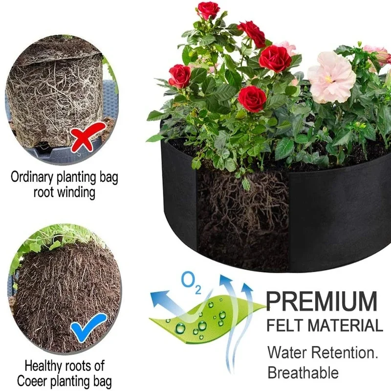Garden Growing Tools Black Round Plant Grow Bag No Woven Fabric Breathable Vegetable Planter Vegs Pot Gardening Bags For Backyar