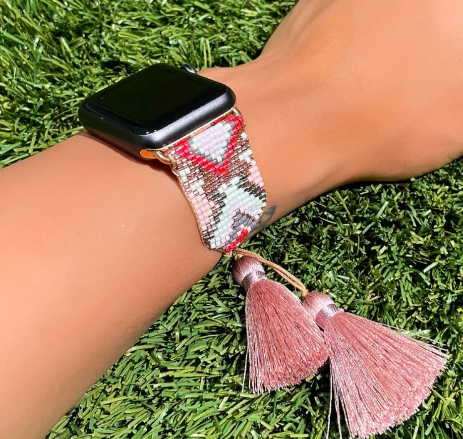 Hot Selling New Design Luxury Miyuki Beads Letter Apple Watch Band Fitness Smart Strap for Apple Watch Band
