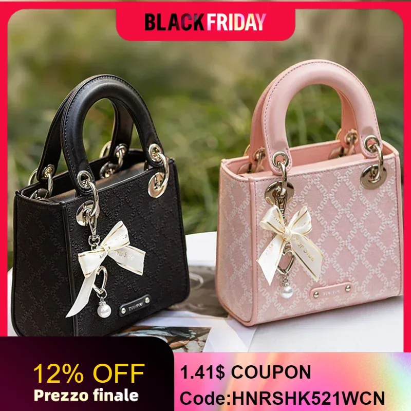 TOUTOU Handbag for Cosmetics Fashion Bow Decor Satchel Purse Metal Pendant Women\'s Small Tote Bag with Large Capacity Durable