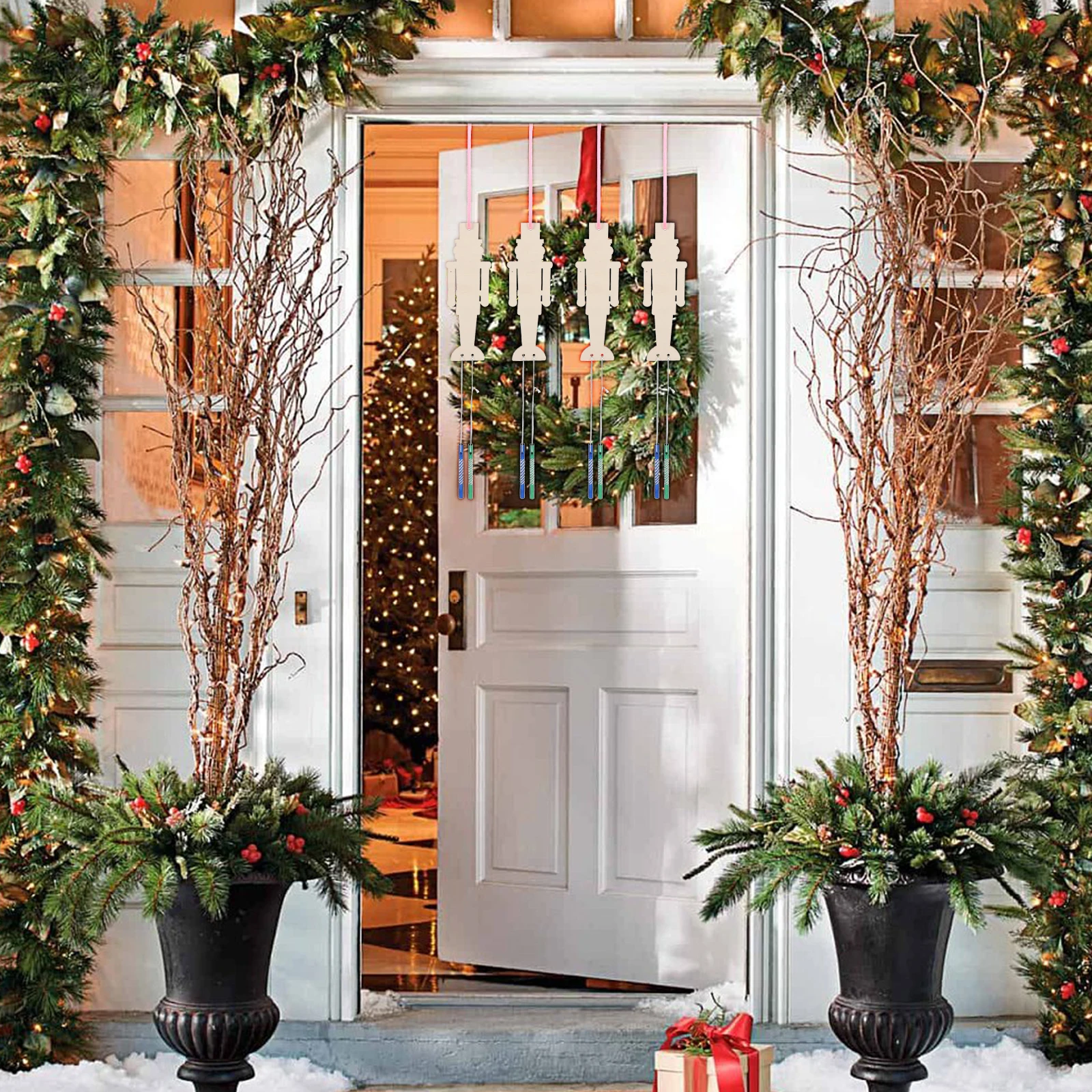 

1Set Wooden Wind Bell Nutcracker Shape DIY Graffiti Decorative Hanging Wind Chime Pendant for Home Garden Craft Activities