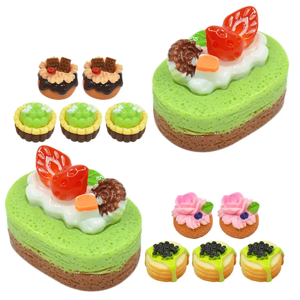 

12Pcs Resin Cake Ornament Lifelike Mini Dessert for Mini House Accessories Decorative Fake Miniature Cake