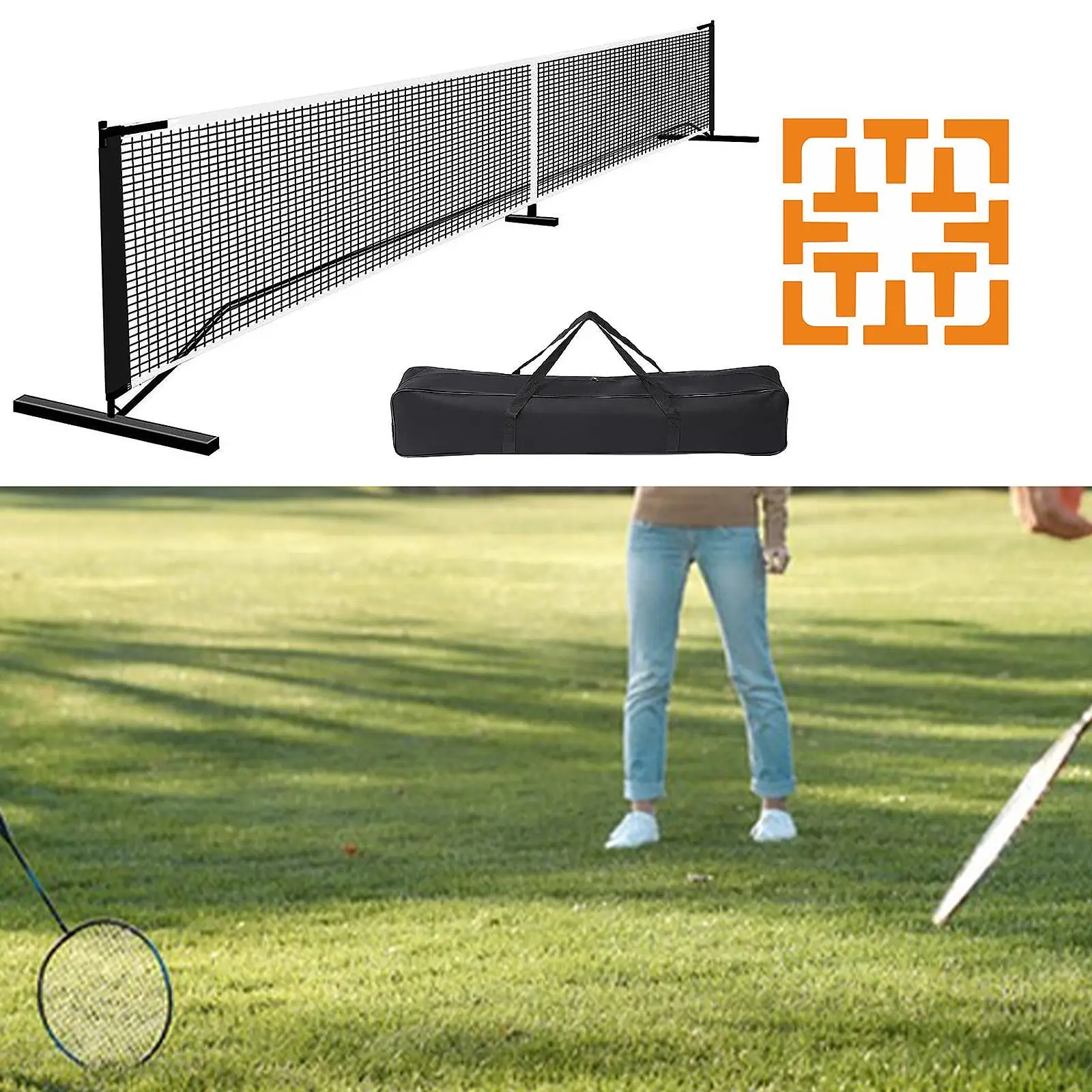 Portable Pickleball Net System Equipment with Sturdy Metal Fram Pickle Ball Game Net for Training Party Backyard Indoor Driveway