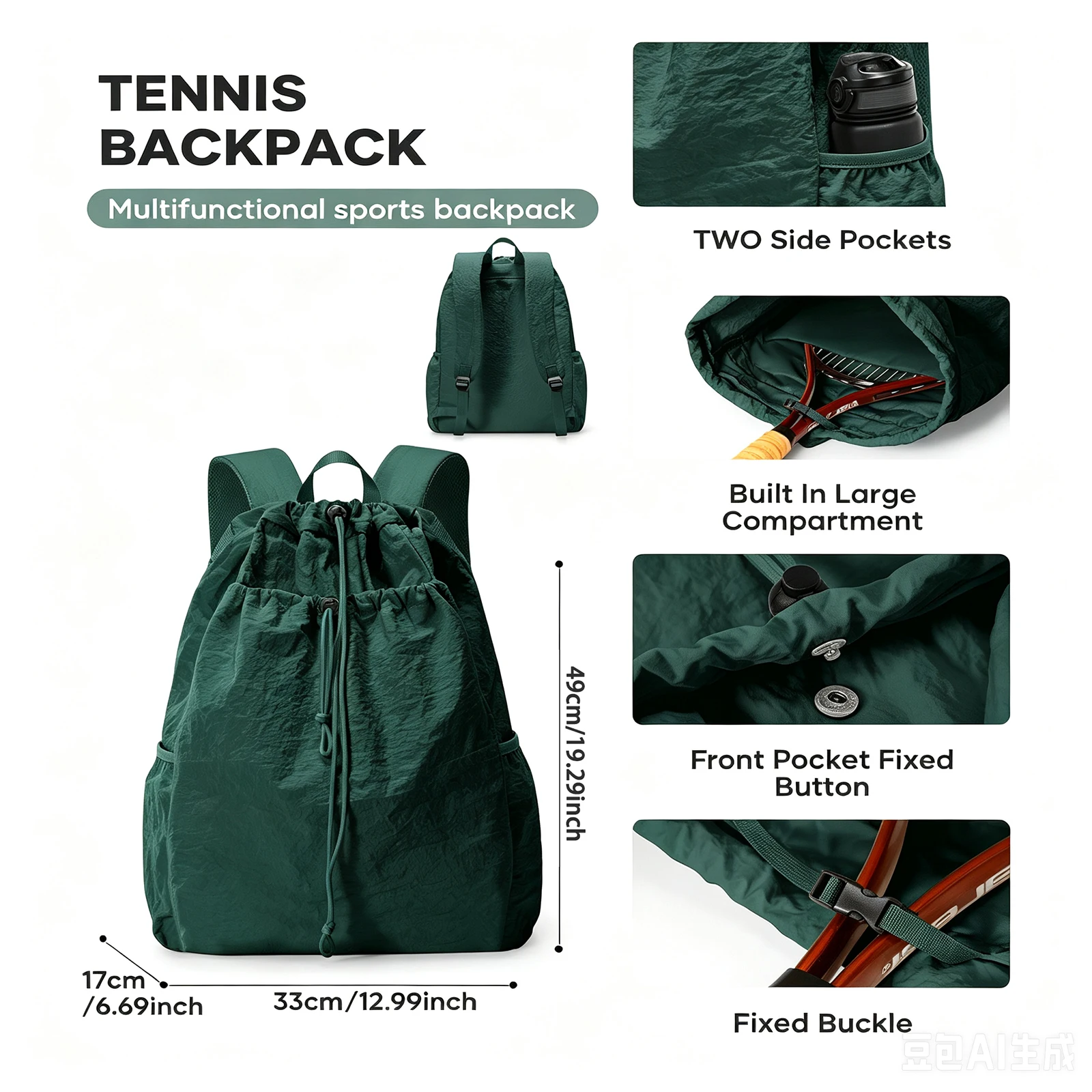 Tennis Bag Can Hold 2 Racket, Tennis Backpack for Women Men Sports Training Gym Backpack for Tennis Pickleball Badminton Squash