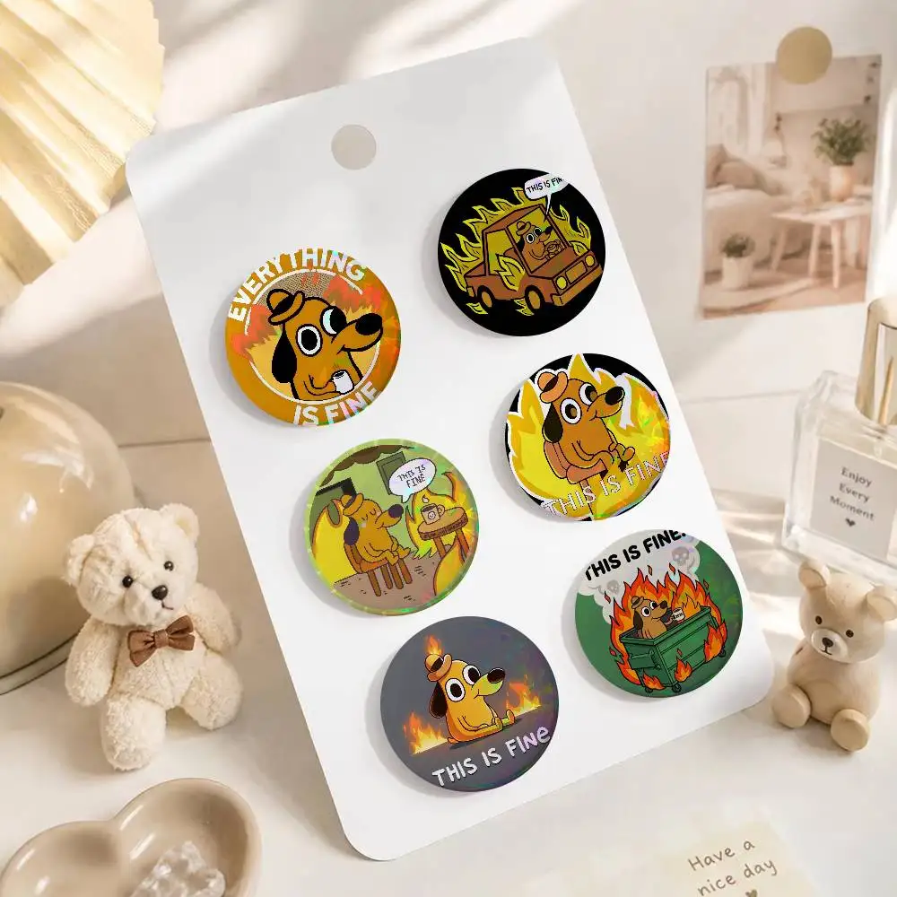 This is Fine Dog Funny    Cartoon Cute Soft Button Pin Bright Printed Icon Gift For Friends Badge Collar Brooch Lapel Pin Metal