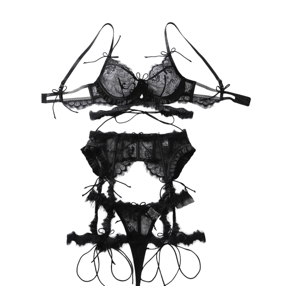 

Pure seduction, adorned with bowknots, lace eyelashes, see-through, slimming and shaping, sexy lingerie, split set