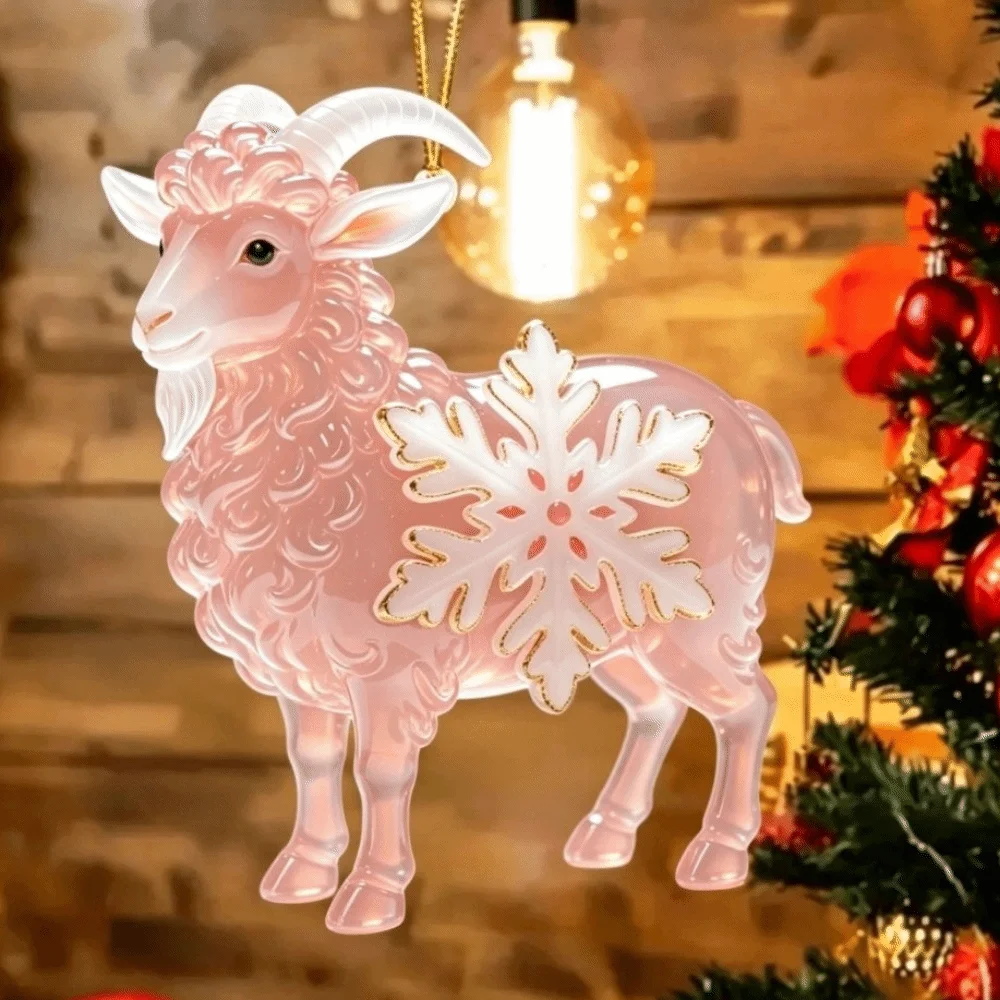 Acryl-Ziegen-Hängeornament mit Schneeflocke, Buntes Ziegen-Autoornament, Goldene Hängekordel, Ziegen-Anhänger, Feiertagsdekoration – Detail 10