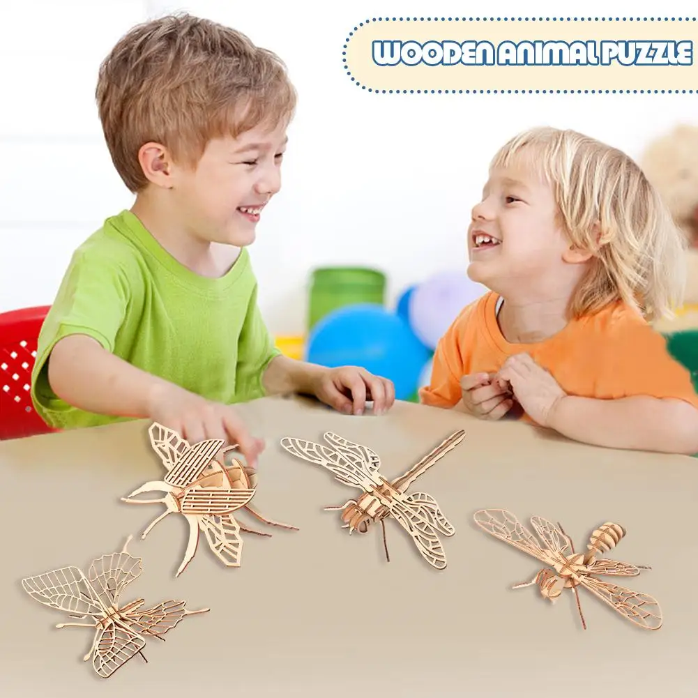 Children's Early Education Wooden Toys Animal Three-dimensional Manual Assembly Model Insect Decorations Home Puzzle Assemb D4D6