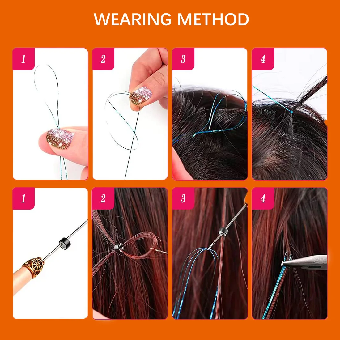 スパークルシャイニーヘアティンセルレインボーシルクヘアエクステンションは、女性ヒッピーを魅了します。編み込みヘッドドレス用ロング100cm 120本/袋