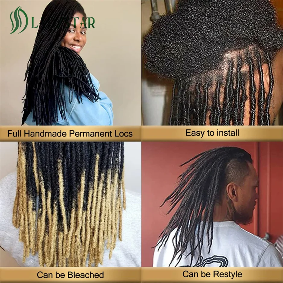 Extensions de dreadlock 0.2 cheveux humains pour hommes, femmes et enfants, microlocs, entièrement faites à la main, en continu, 100% cm