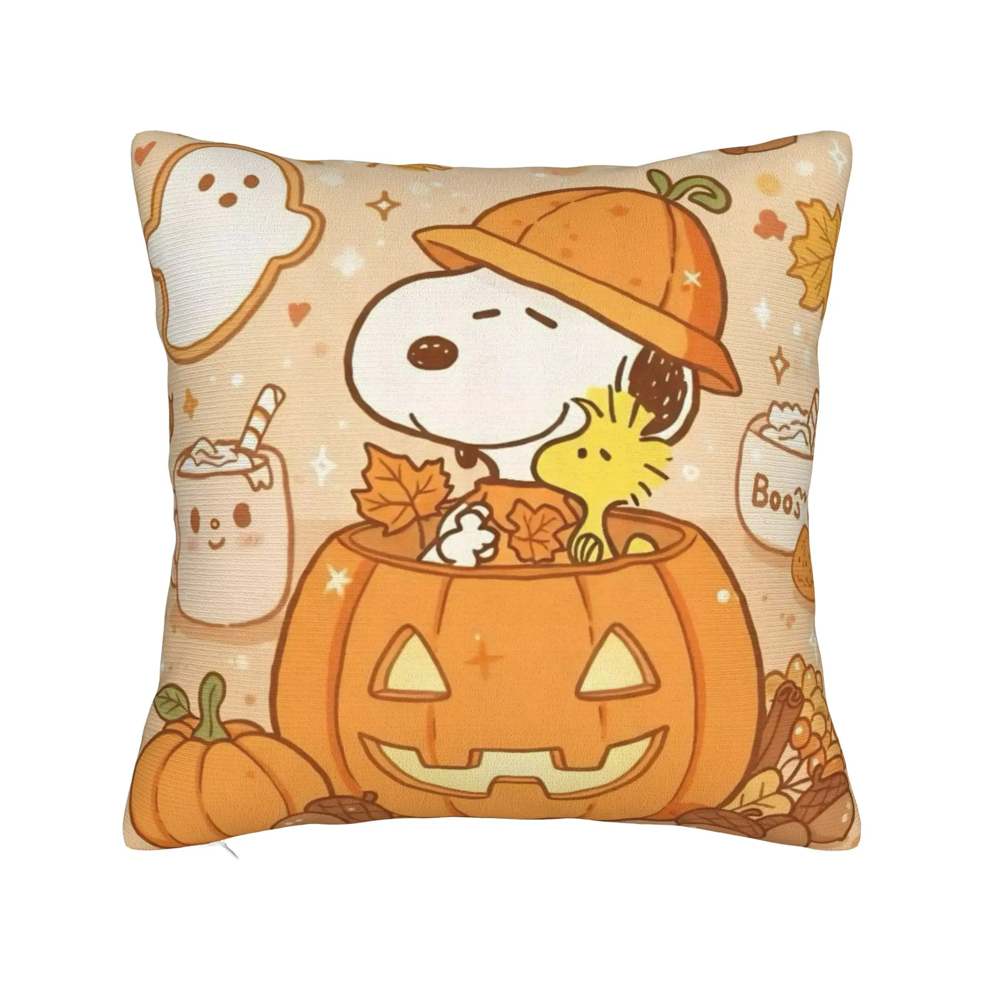 Halloween Snoopys Square Pillow Case Maple Pumpkin Ghost Cushion Covers Customized Zipper Decor Pillowcase for Home 45*45cm