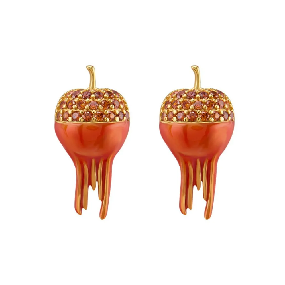 

New Year Hand-painted Enamel Stud Earrings Red Cubic Ziricon, Plump Pomegranate-shaped Exquisite Earrings High-end Feel Jewelry