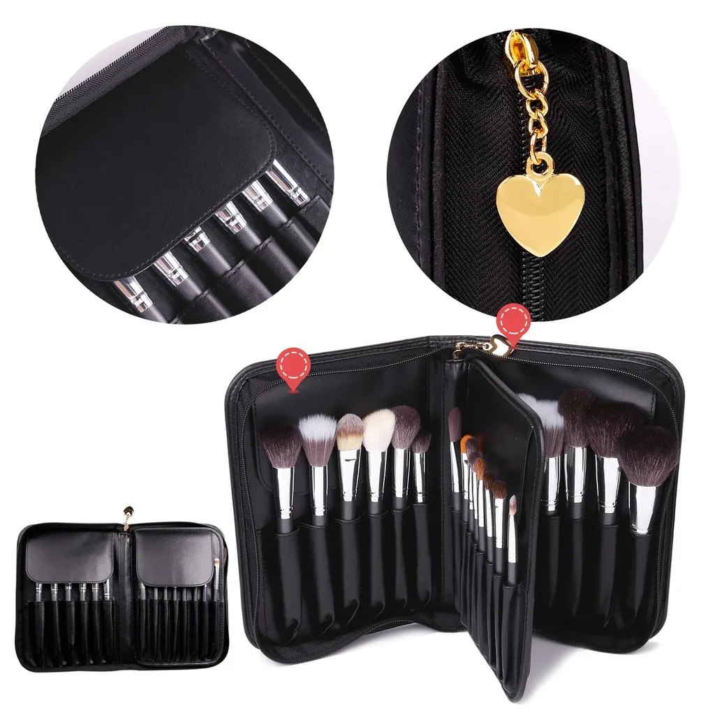 Docolor 29Pcs Professional Makeup Brush Set Face Powder Blush Concealer Eyeshadows Foundation Make Up Brushes PU Leather Case