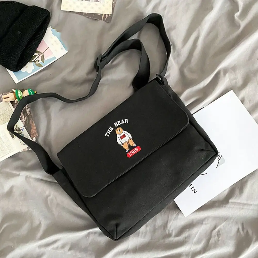 Ins قماش التطريز الدب حقيبة كتف النمط الياباني لطيف حقيبة كروسبودي سعة كبيرة الكرتون حمل حقيبة السفر #4
